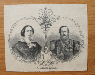 Holzstich Kaiser Paar von Brasilien 1866